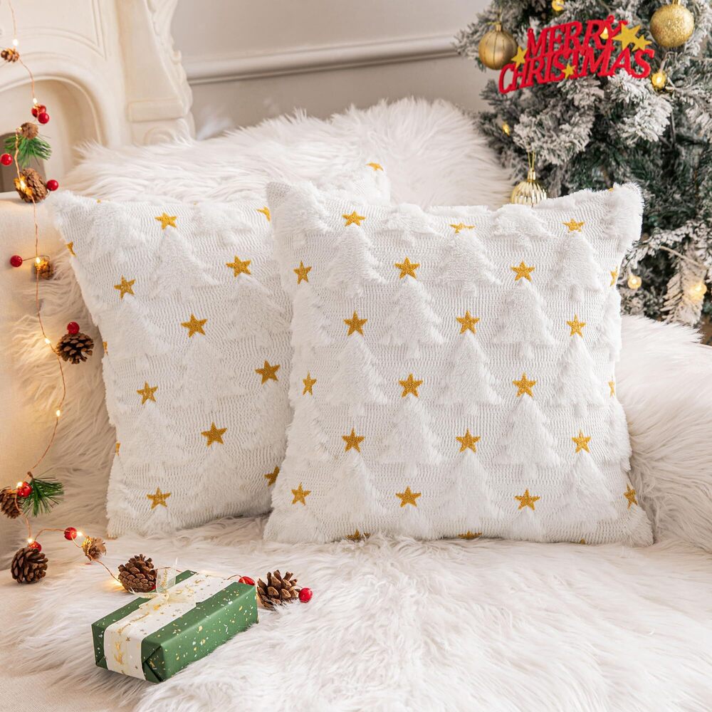 1063 Christmas Tree White Throw Pillow Covers 20x20 inches Set of 2,Winter
